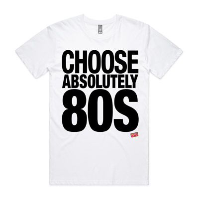 Choose Absolutely 80s black text on white tshirt available to buy