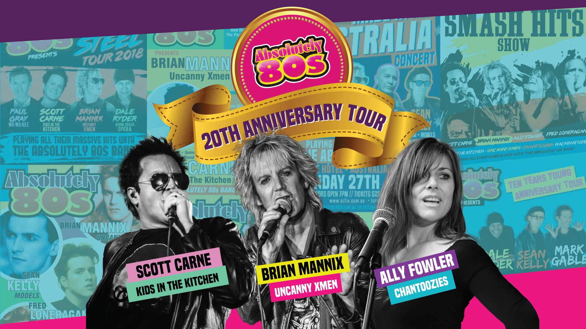 Absolutely 80s 20th Anniversary Show starring Scott Carne, Brian Mannix and Ally Fowler