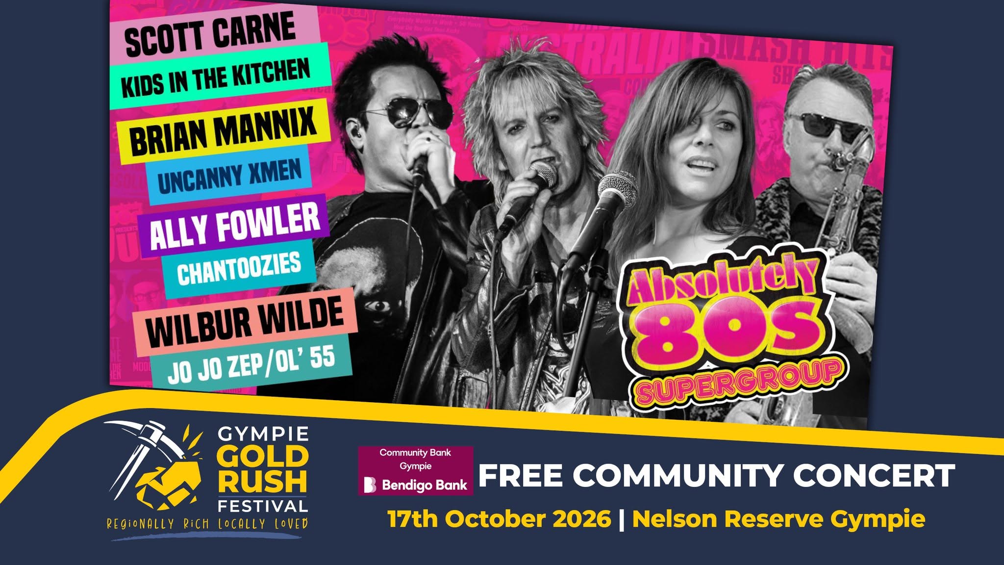 Free community concert featuring the Absolutely 80s Supergroup.